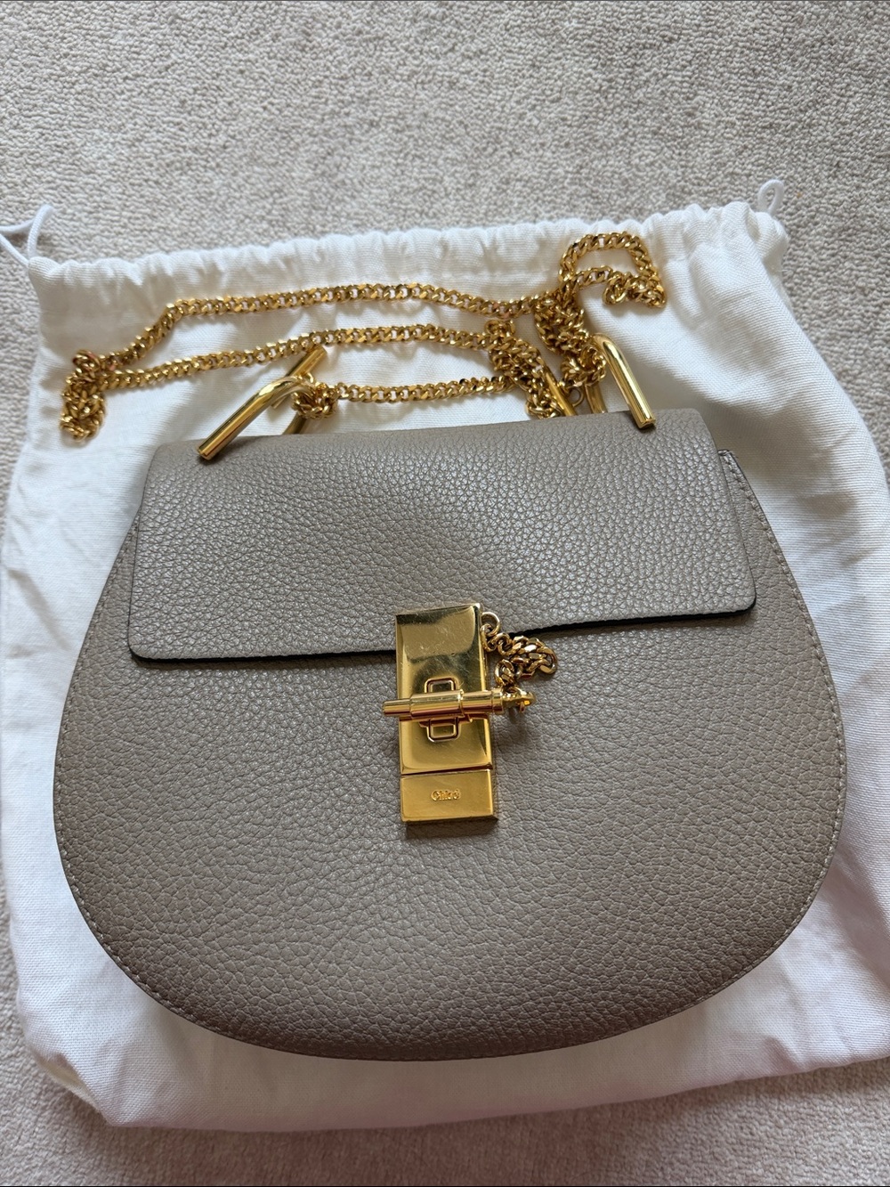 Chloe Taupe Crossbody Bag with Gold Chain